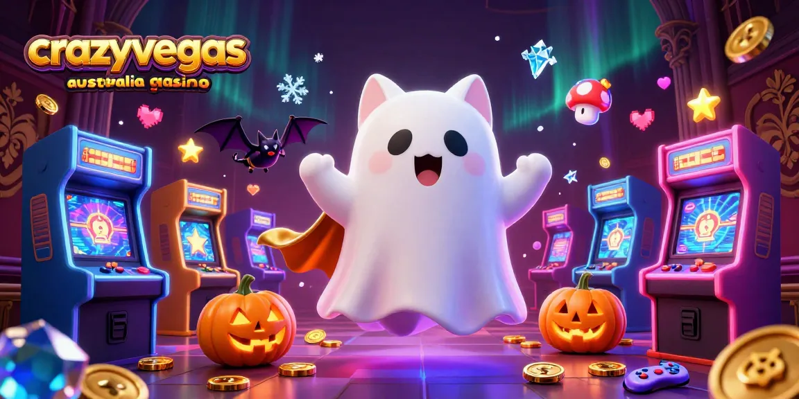 Engage with crazyvegas australia casino games through a lively scene featuring a ghost cat in a haunted casino.